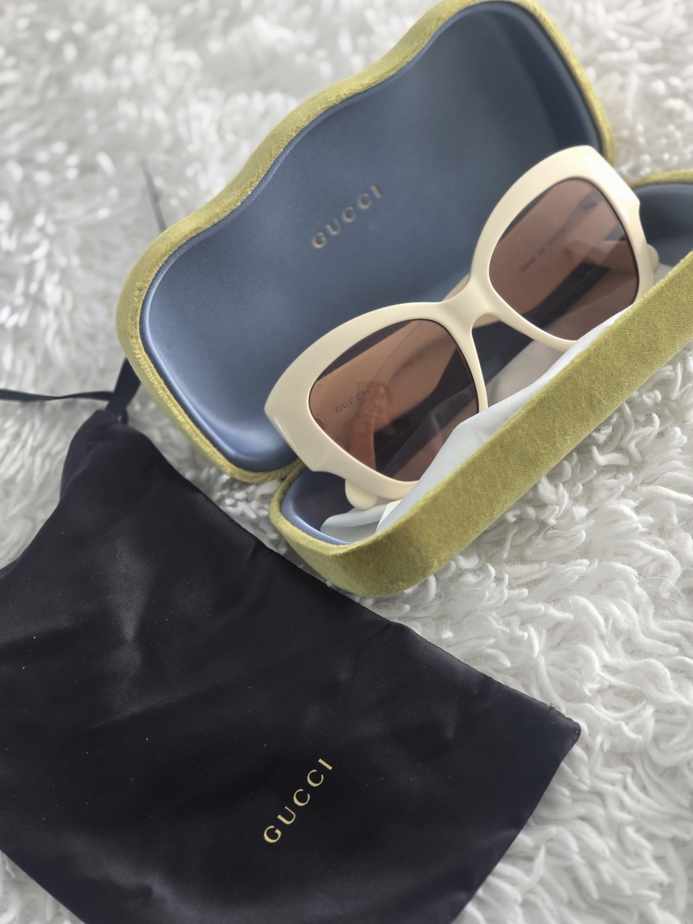 Gucci Women's Cream Oversized Square Sunglasses